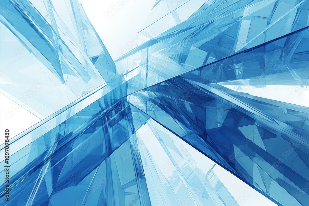 Poster abstract blue crystal-like structures creating a dynamic, modern visual effect.