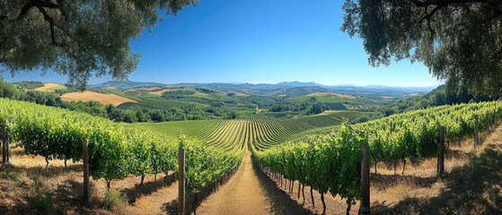 Naklejka premium Vineyard Landscape, Rolling Hills, Wine Country