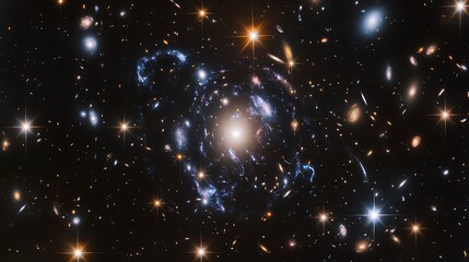 Fototapeta premium Swirling galaxy cluster in cosmic dust