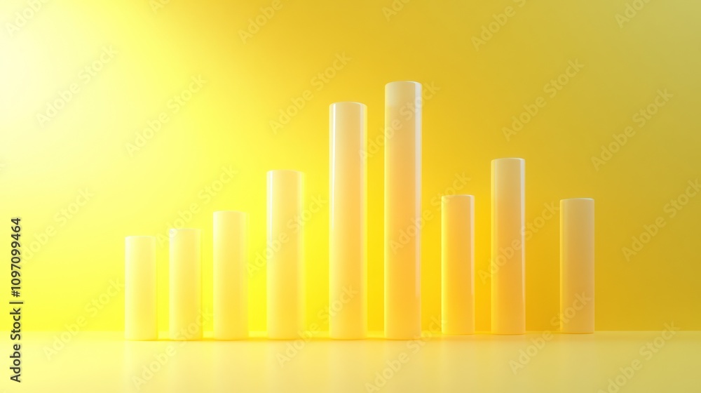 Poster Abstract representation of data with cylindrical bars on a yellow background.