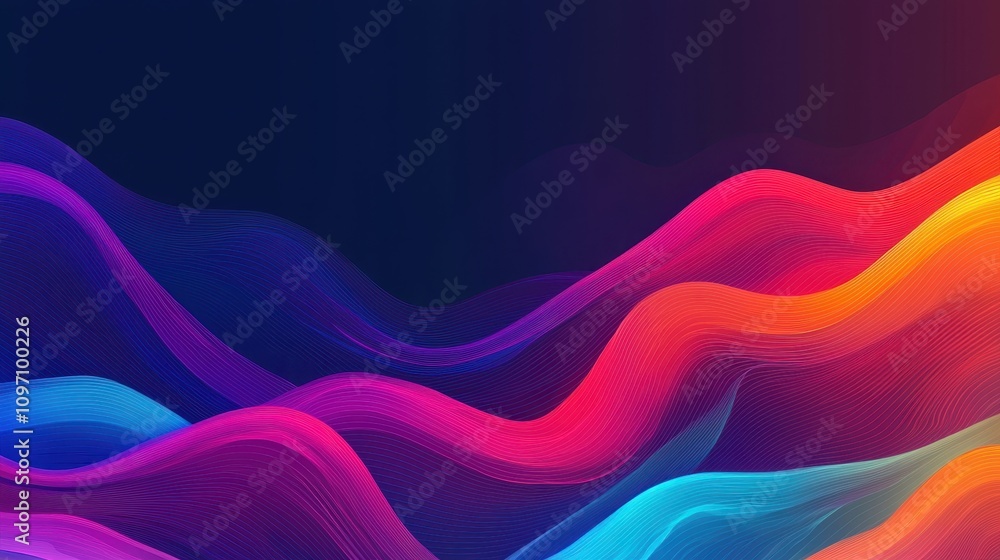 Poster dynamic color waves digital art abstract design vibrant environment close-up view modern conceptual 