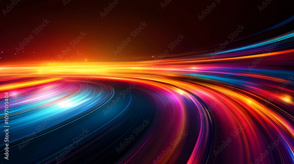Poster dynamic light trails capturing movement and energy, ideal for speed, technology, and innovation proj