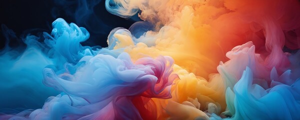 Colorful swirling smoke in vibrant hues creating a dynamic and abstract display of motion and light