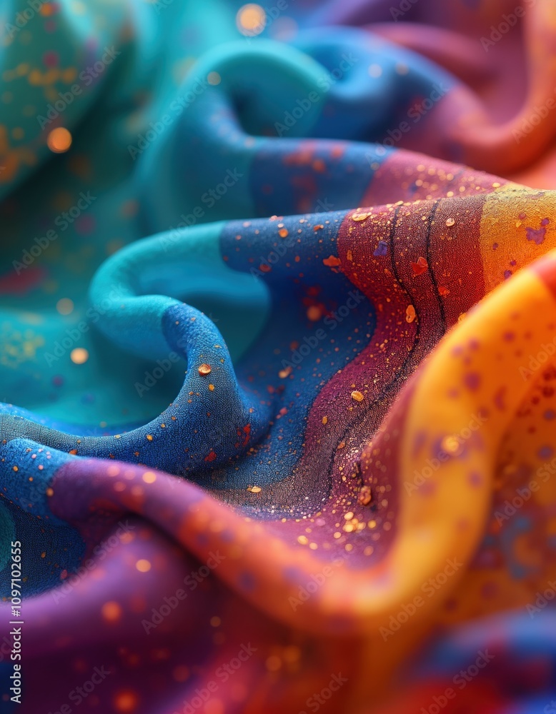 Poster vibrant fabric texture close up. multicolored textile design. rainbow pattern. abstract art. nature 
