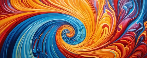 Vibrant swirling colors create an abstract design resembling a whirlwind of energy and movement