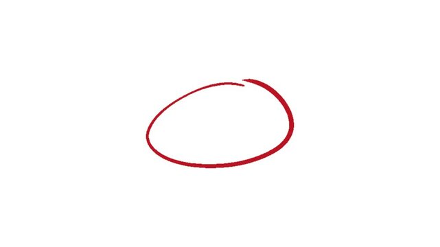 Animated red circle drawn, marker pen style, isolated on transparent background, for composition. Copy space, space for text.