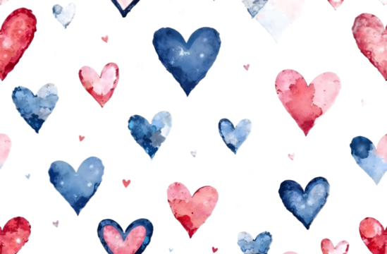 Water color heart pattern on transparent white background, St. Valentine, Love, AI art 