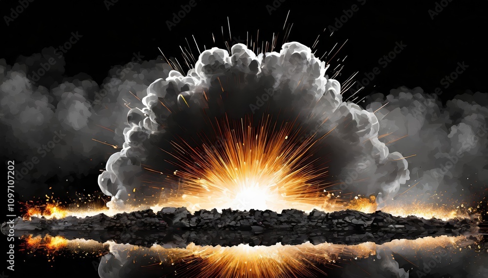 Poster dynamic explosion border with fiery effects isolated on transparent background â€“ high-quality grap