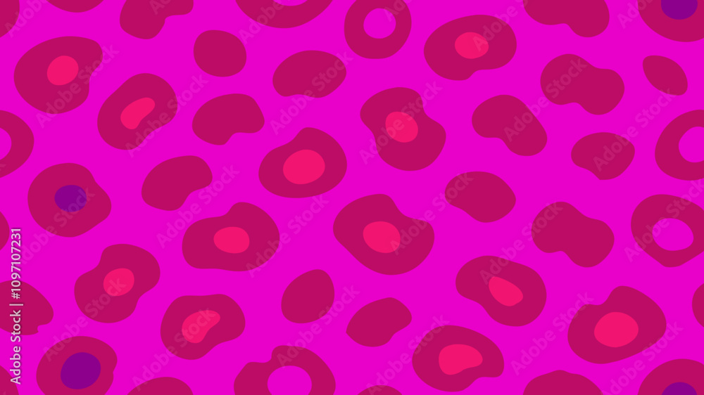 Poster seamless repeat vector pattern featuring leopard skin print in bold pink and red colors