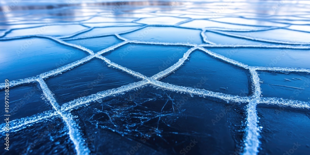 Aufkleber expansive blue ice forms a stunning geometric pattern, shimmering under soft light, evoking a sense 