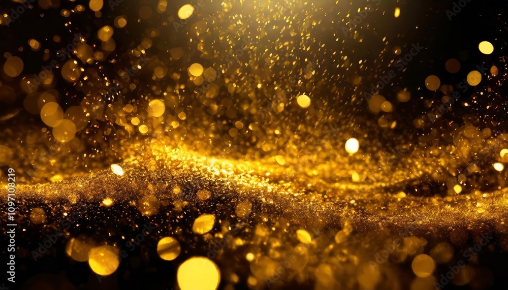 Poster mesmerizing falling gold lights gala texture with abstract sparkle dust particles on a dark backgrou