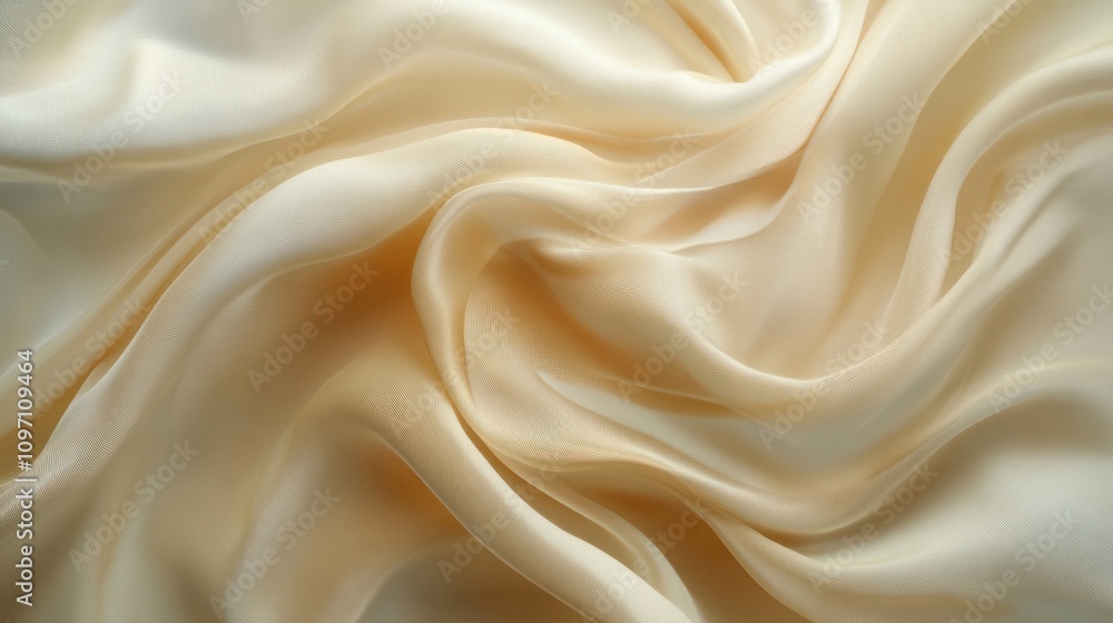 Poster a close-up of soft, flowing cream-colored fabric, showcasing its texture and movement.
