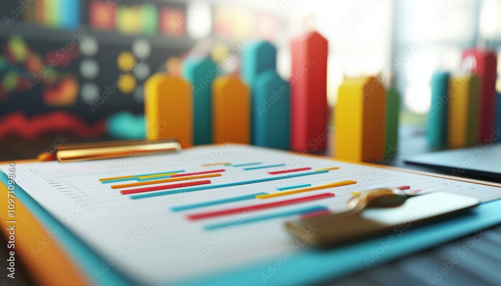 Poster clipboard paper floating statistics growth finance education: analyzing graphs, optimizing investmen