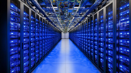 Fototapeta premium server room in a data center with lots of computers and cables