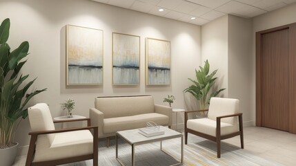 Fototapeta premium Serene Office Waiting Area: Modern Interior Design