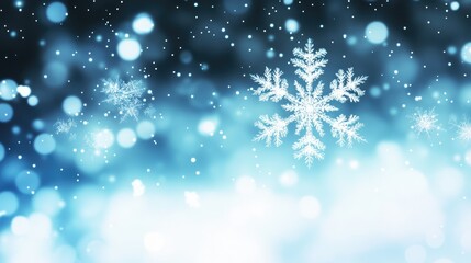 Fototapeta premium A captivating winter backdrop showcases delicate snowflakes against a soft blue gradient backdrop