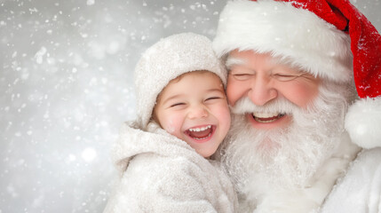 Child hugs Santa at winter celebration