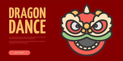 Dragon Dance and Happy Chinese New Year of Green Wooden Snake Concept Horizontal Invitation Placard Poster Banner Card Template. Vector illustration