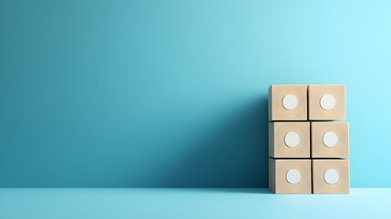 Fototapeta premium Aiming for progress through goal setting reaching new heights Symbols representing targets on stacked cubes against a blue backdrop with a copy space image.illustration