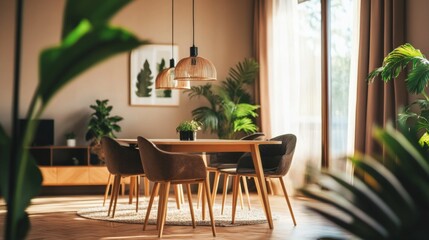 Modern Dining Room Interior Design with Natural Light and Plants