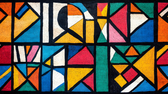 Colorful geometric Ndebele art pattern on South African textile fabric.illustration