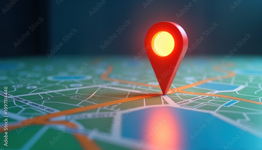 Aufkleber red gps pointer marks location on city map. navigation route app. travel trip planning. find place. 