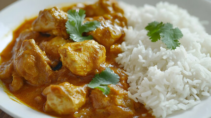 Delicious and nutritious homemade Nepali chicken masala curry and rice ideal for fitness and weight loss with a copyspace image
