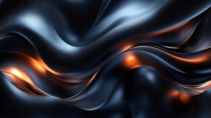Fototapeta premium Abstract flowing fabric with glowing highlights in dark tones.