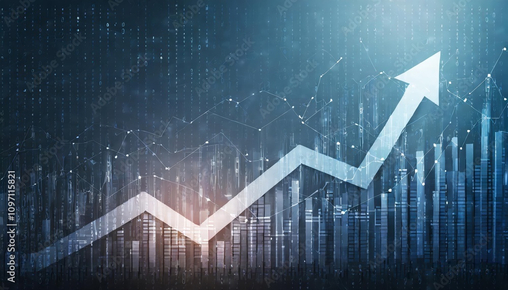 Poster dynamic futuristic arrow chart symbolizing digital transformation and technological advancement, fea