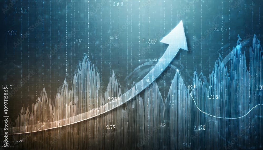 Poster futuristic raise arrow chart with digital transformation abstract technology design: big data analyt