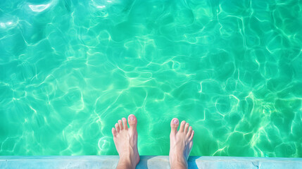 Relaxing beside a turquoise swimming pool on a sunny day