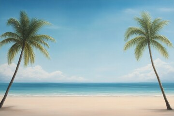 Obraz premium Peaceful beach landscape with palm trees under a clear sky and gentle waves