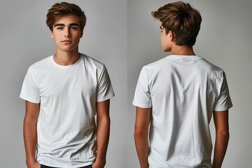 A Young Man in a White T-shirt Seen from Both Front and Back View