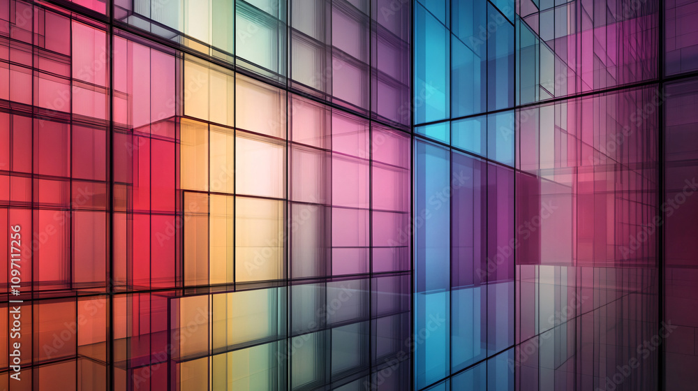 Canvas Prints Vibrant glass facade of contemporary building reflects light and forms geometric patterns