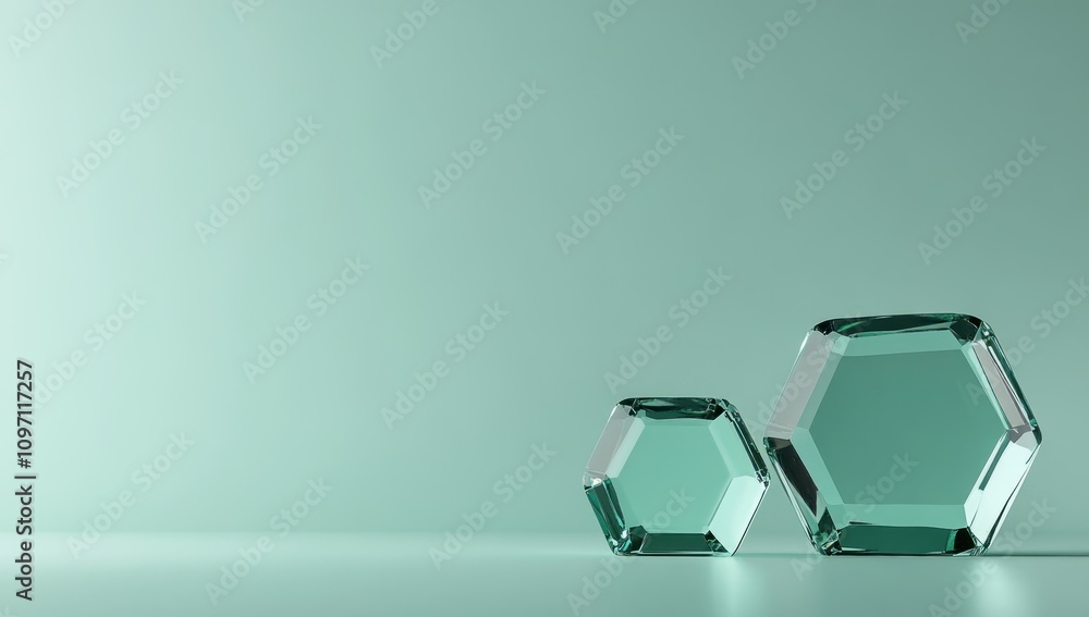 Aufkleber two geometric glass shapes on a soft green background, creating a minimalist aesthetic.