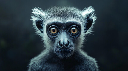 Fototapeta premium Portrait of a beautiful young monkey staring with its big eyes and showing its sweet face
