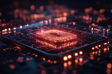 smartphone displaying a cybersecurity lock icon against a futuristic digital circuit background, emphasizing the significance of online security in a tech-driven world