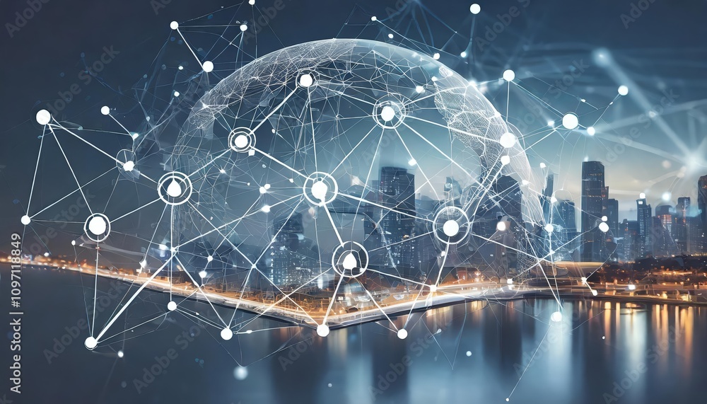 Aufkleber global business structure in networking: analysis of data exchange, customer connections, and human 