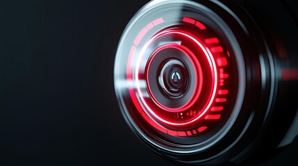 A futuristic surveillance lens with red glowing inner rings, designed for high-tech environments, surveillance lens, advanced security
