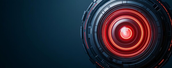 A futuristic surveillance lens with glowing red inner rings, surveillance lens, high-tech vigilance