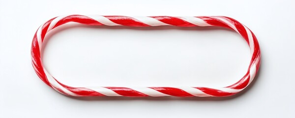 Fototapeta premium Bright red and white striped candy cane placed on a clean white background for festive themes and holiday celebrations