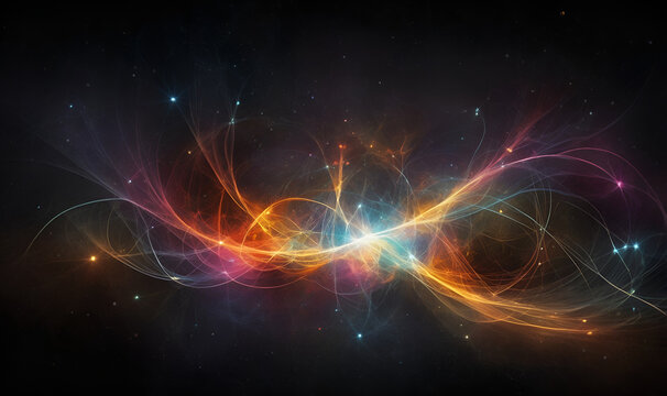 Deep black background with bright atomic spectrum lines.