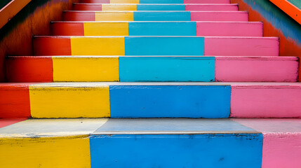 When walking on the colorful stairs it is mandatory not to wear shoes to maintain their pristine condition and avoid staining them Include the phrase copy space image