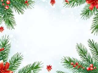 Festive green foliage and red accents create a cheerful holiday background for seasonal greetings and celebrations