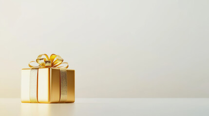 Golden present on a plain surface with soft lighting creating a warm atmosphere. Generative AI