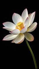 Delicate White Lotus Flower With a Yellow Center Gracefully Blooming Against a Dark Background. Generative AI