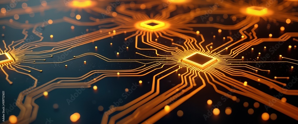 Aufkleber abstract gold circuit board glows. intricate network design. modern tech innovation. futuristic syst