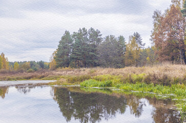 Calm lake with trees in the background
