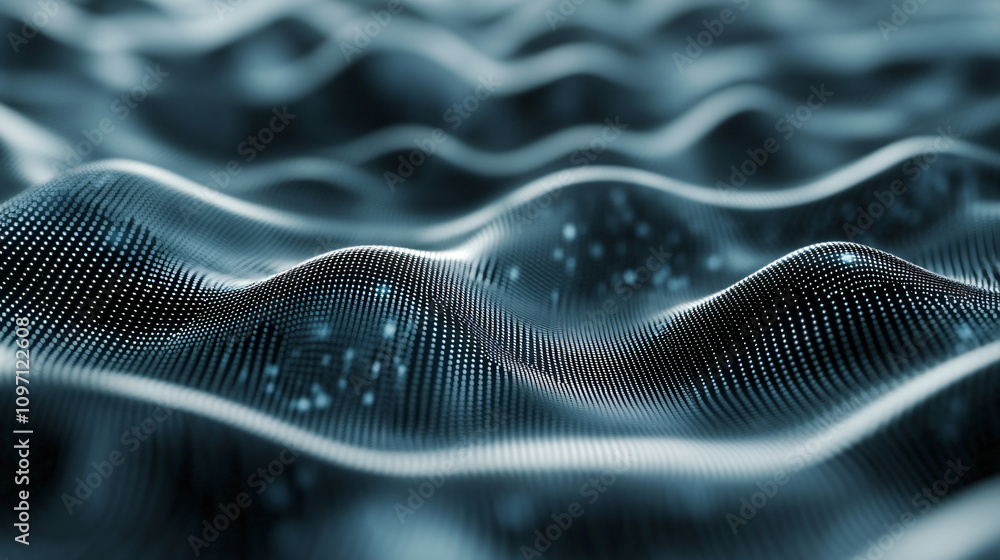 Leinwandbilder Futuristic cyberspace landscape with dynamic glowing particle waves on abstract background