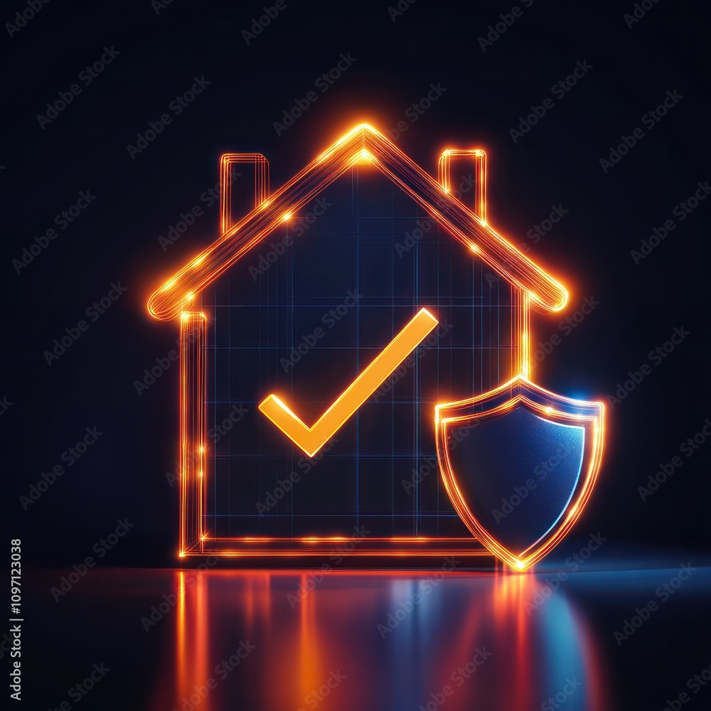Aufkleber a house with a checkmark and a glowing shield beside it, symbolizing trusted and secure property ins